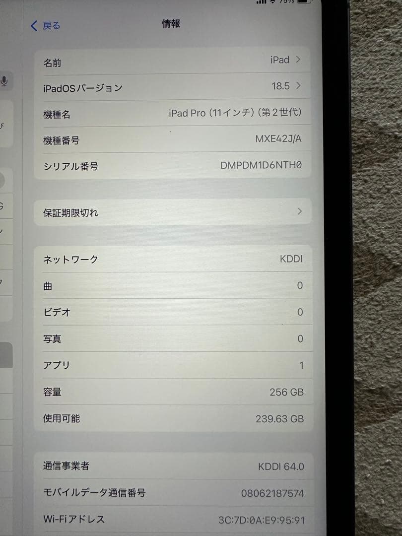 Apple iPad pro11インチ(2世代)256G技術仕様