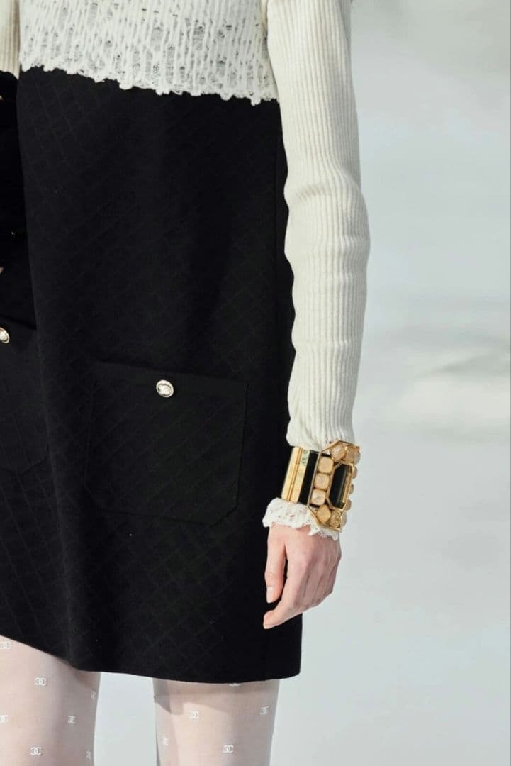 CHANEL バイカラーニットワンピース ココボタン ミニ丈 ブラック×ホワイト