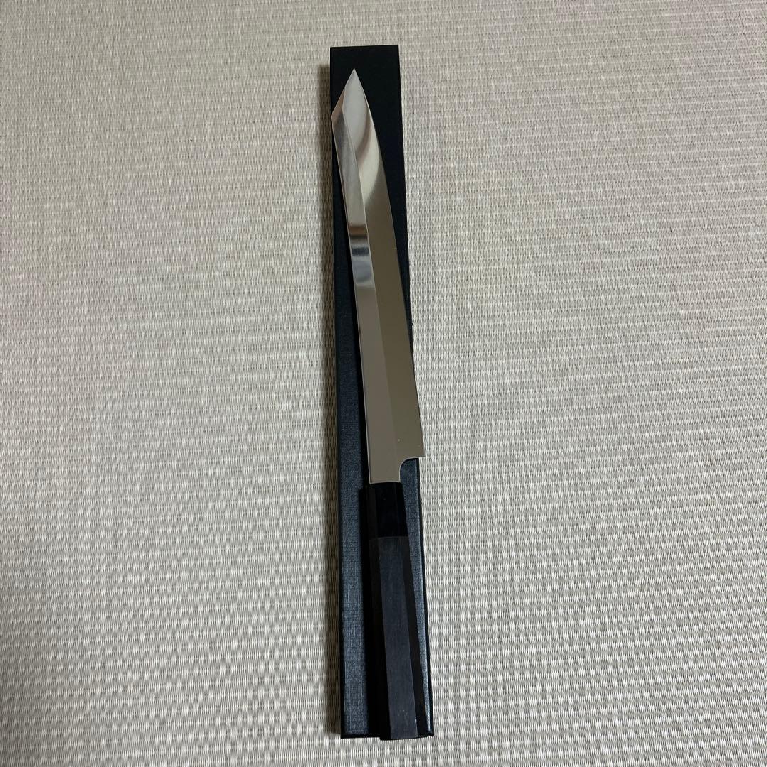 切り付け　柳刃　包丁　和包丁　V金10号　本焼　黒水牛　黒檀八角柄　新品　反り