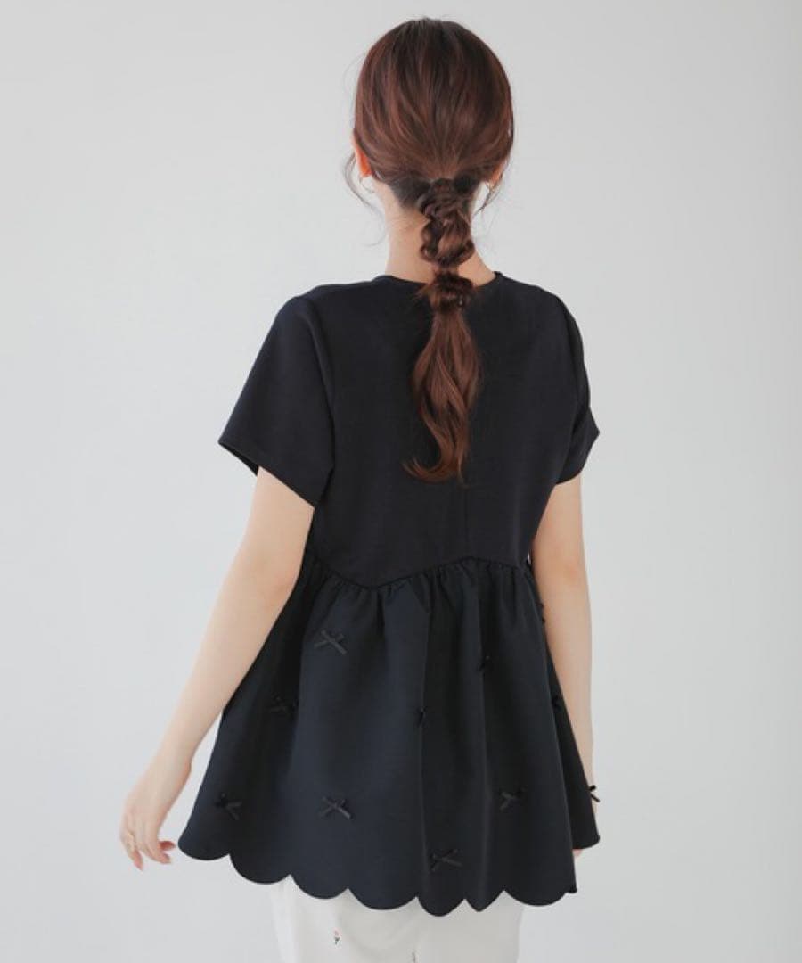 Fit more フィットモア 裾スカラップリボンカットソー