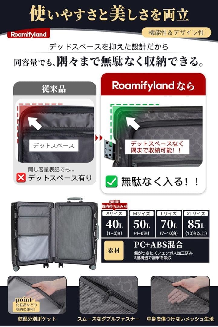スーツケース アルミキャリーケース 機内持ち込み 軽量TSA 40L シルバー