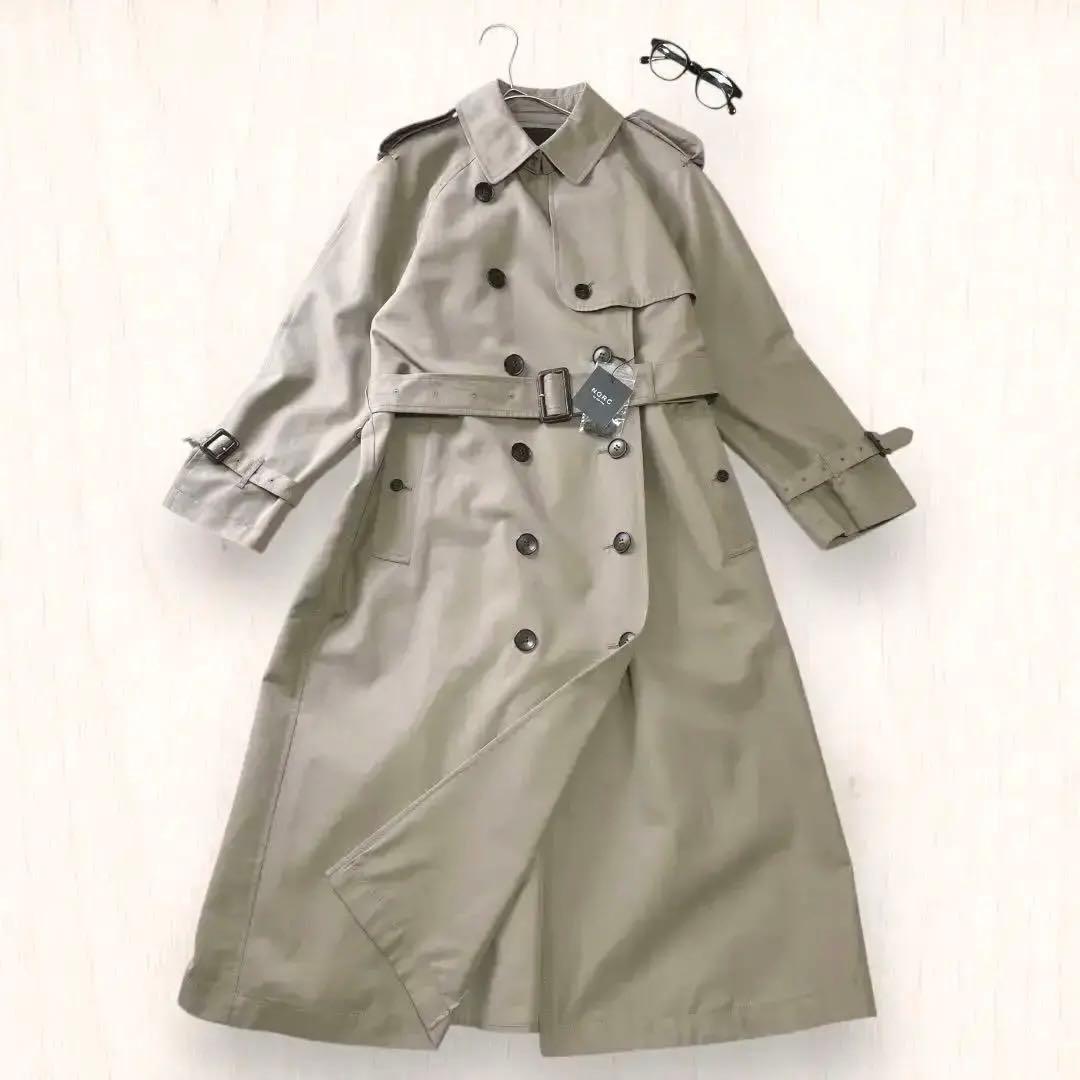 【上品】新品 N.O.R.C ロングトレンチコート カーキ S 通勤通学にも◎