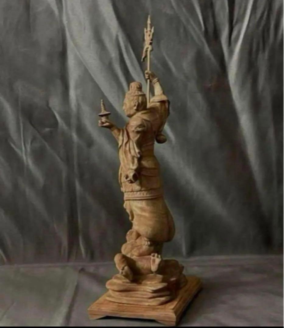 仏教工芸品　総楠製　井波彫刻　極上彫　木彫仏像　毘沙門天立像