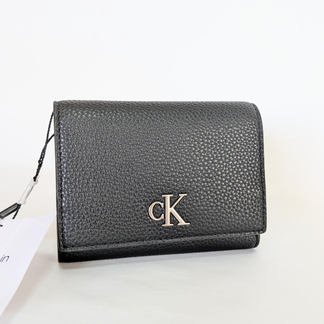   折財布 ブラック シンプル CKロゴ メタル
