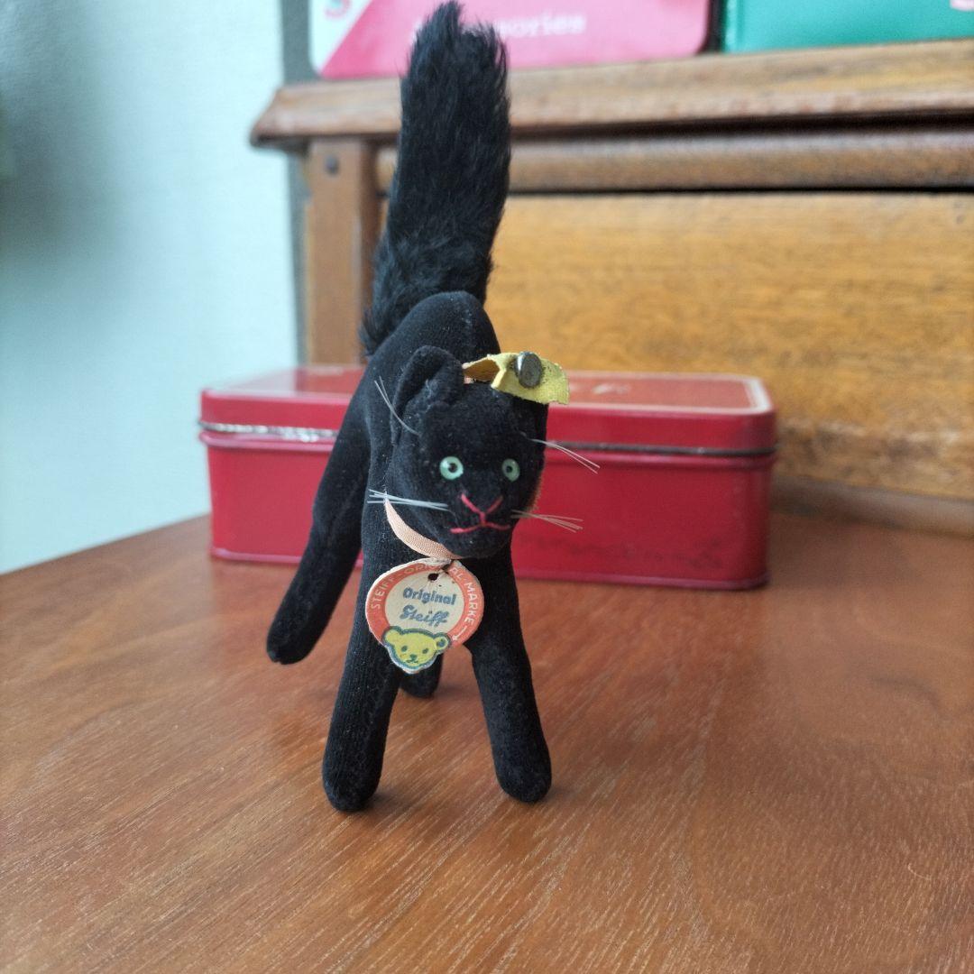 ビンテージ　シュタイフ　トム　キャット　黒猫　別珍製　高さ約８cm　一番小さい