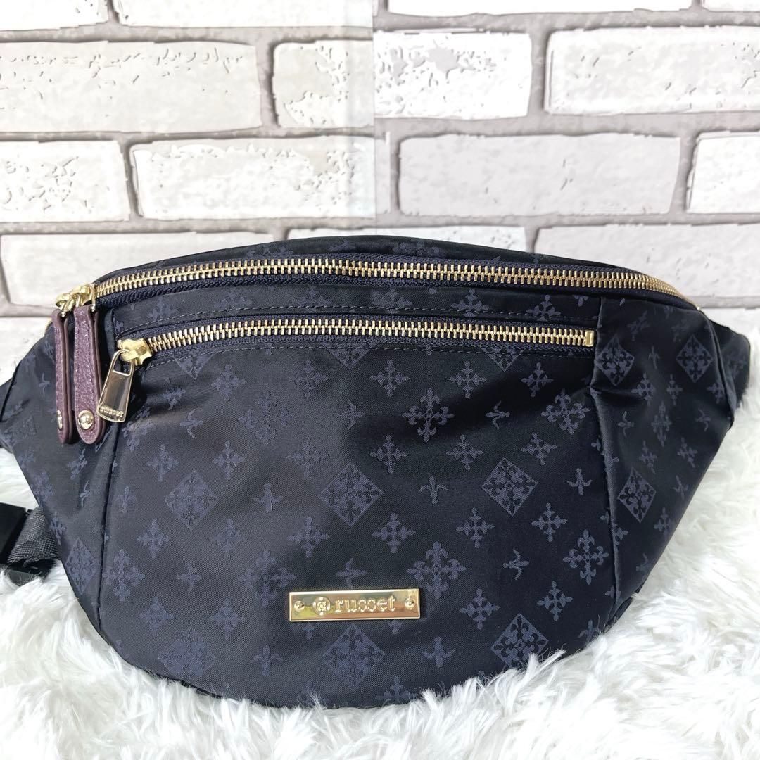未使用★ラシット　ウエストバッグ ボディバッグ ゴールドロゴ ネイビー　美品