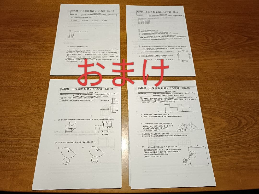浜学園小5 最高レベル特訓算数全巻（+全30回分テスト、解説）