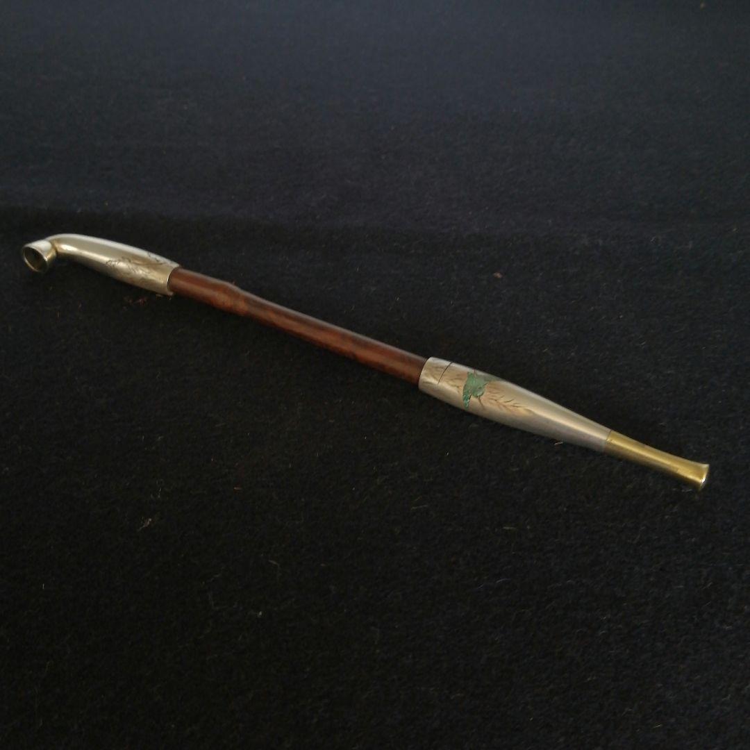 初出し【友壽】金銀口 煙管 鳥月彫刻 蒔絵螺鈿筒 キセル 喫煙具