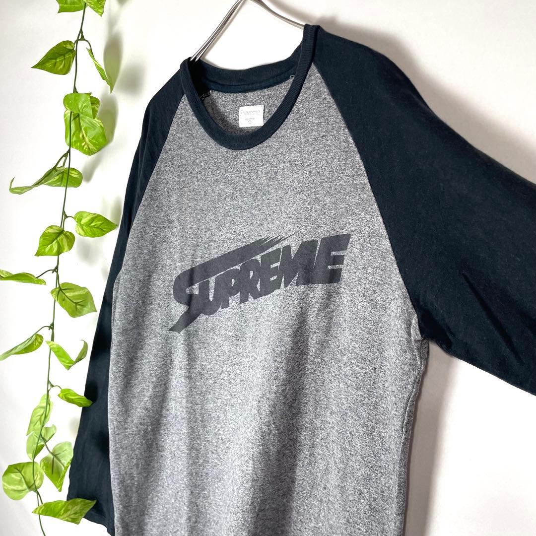 極美品 SUPREME ラグラン袖 ロンT リンガーシャツ グレー ブラック