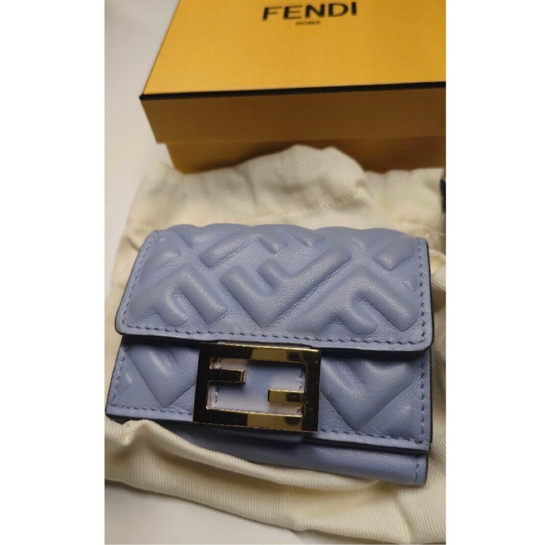 美品◆フェンディ ブルー 三つ折り財布 箱付き　ミニ財布　コンパクト