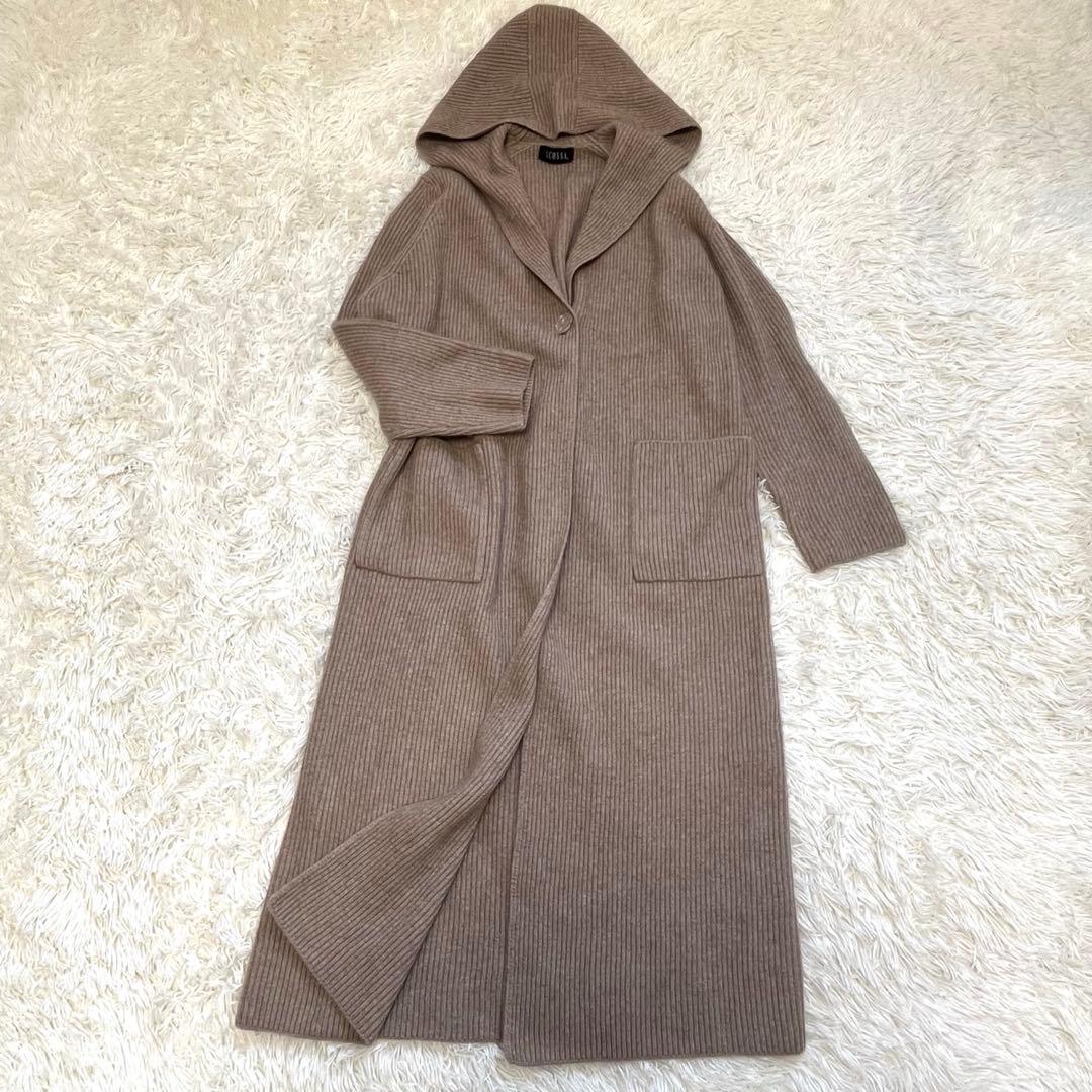 美品　カシミヤ100% ロングカーディガン　フード　ベージュ　M SCOSSA