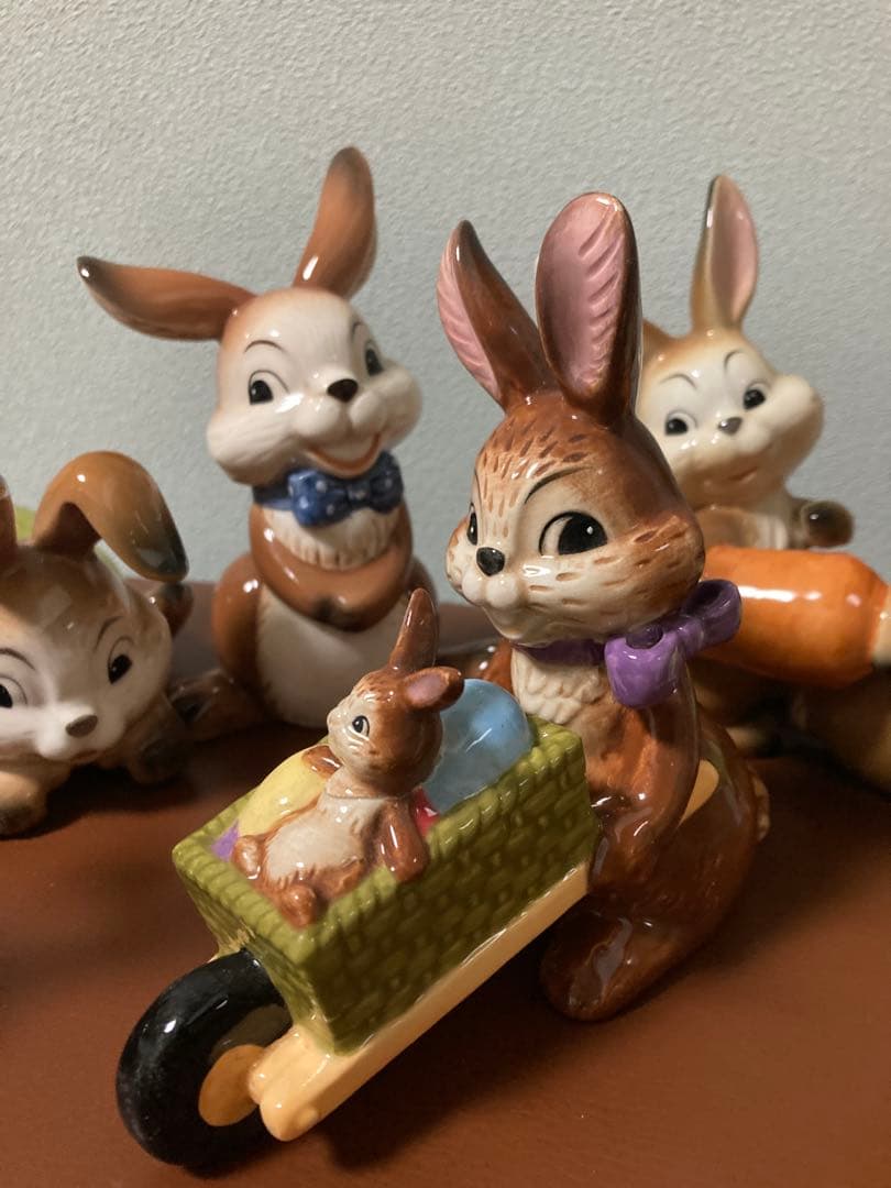 春のウサギ陶器フィギュアセット