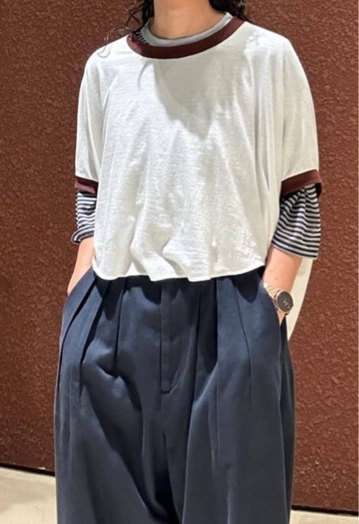 新品タグ付　6(ROKU) コットンナイロン シアーボーダーTシャツ