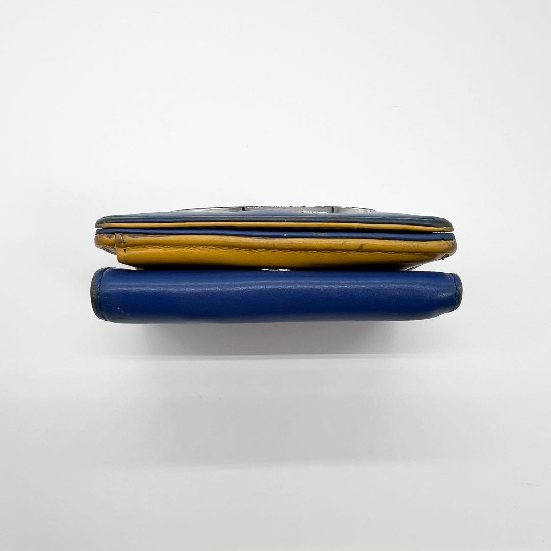 【希少✨完売品】ディーゼル　三つ折り財布　1DR　Dロゴ　レザー　ブルー　イエロ