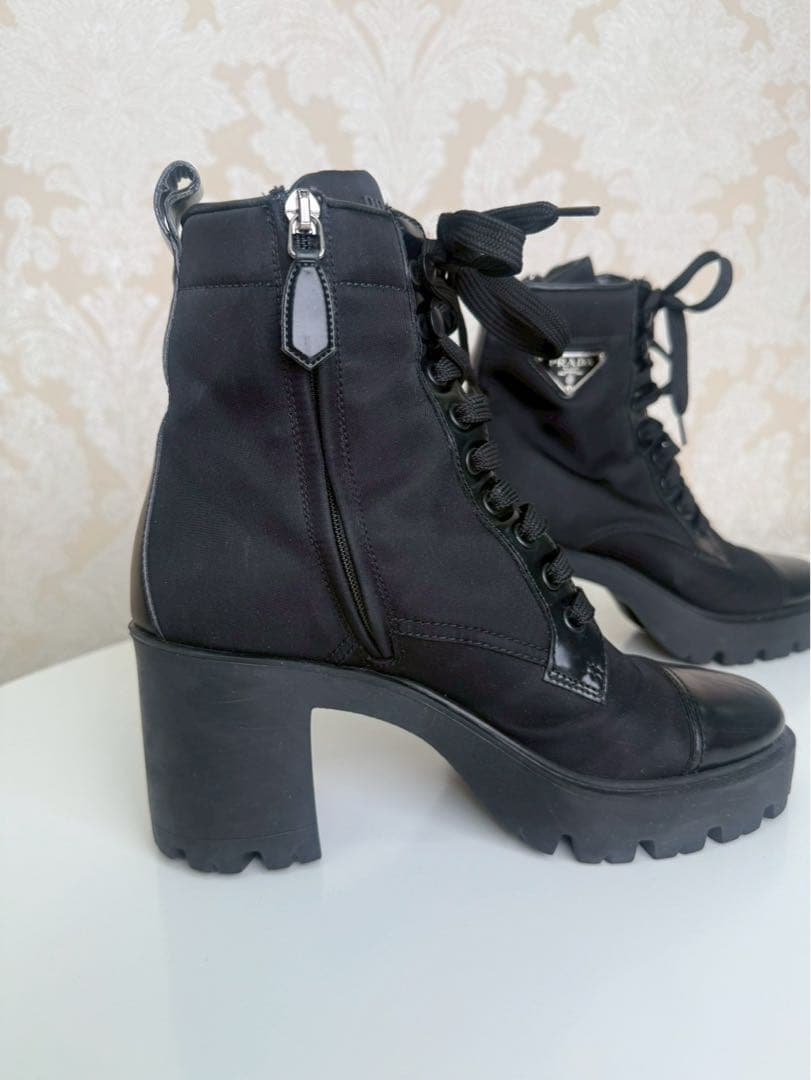 【極美品】PRADA プラダ モノリス ナイロン×レザー アンクルブーツ 37