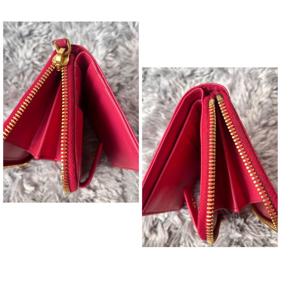 良品✨PRADA ミニ財布　ラウンドジップ　三角ロゴ　サフィアーノ　ピンク