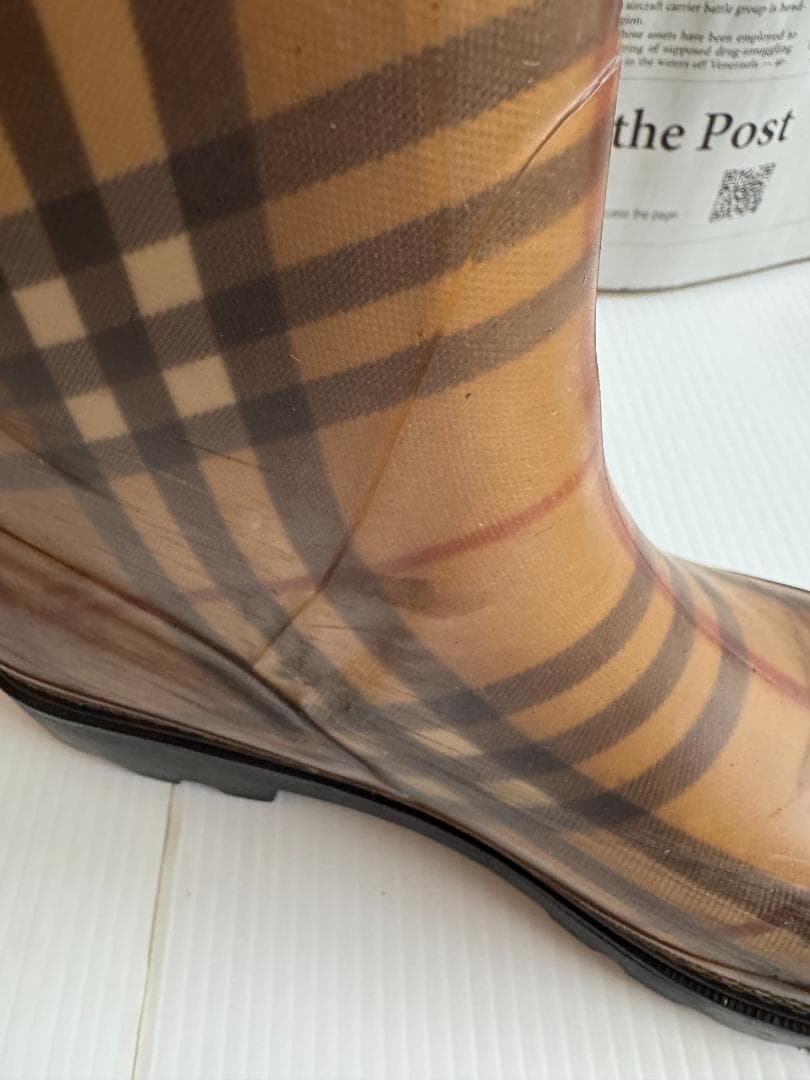 BURBERRY バーバリー チェック柄 ロングレインブーツ 24.5cm 長靴