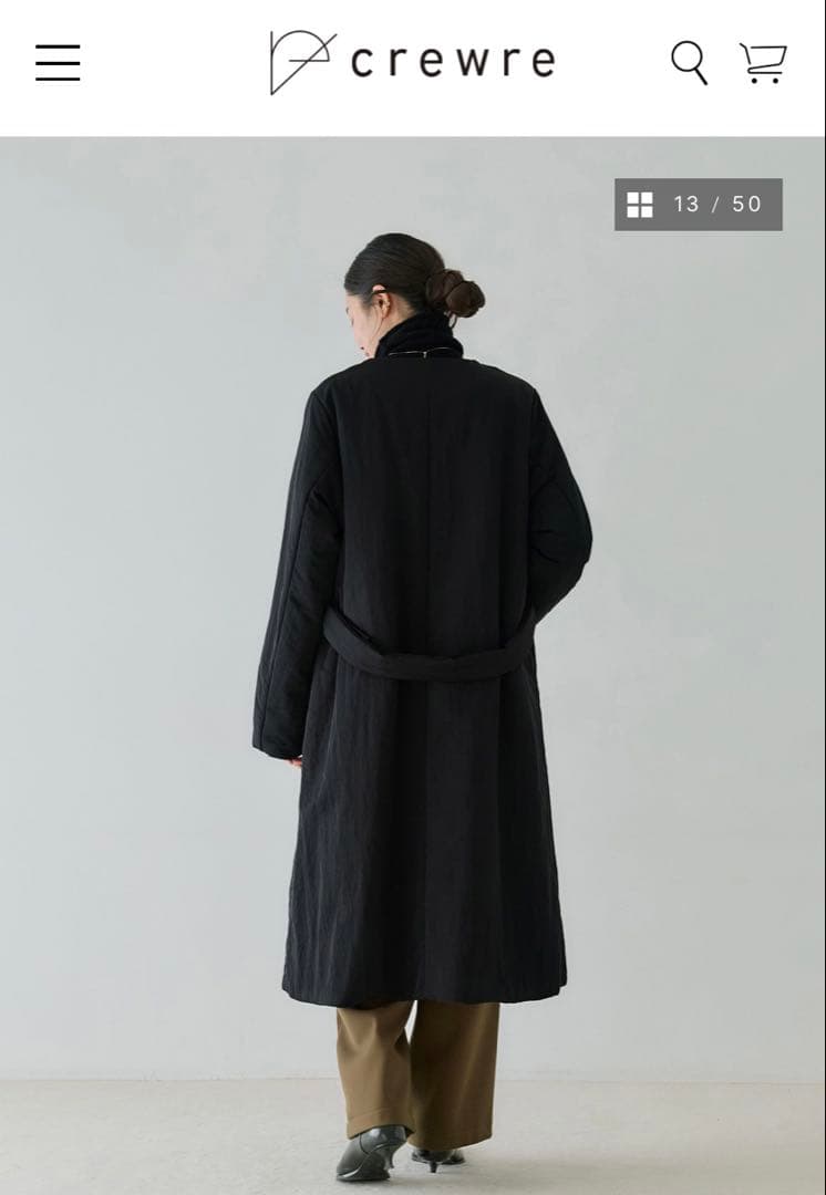 crewre クルーレ 2wayノーカラーパファーコート　ブラック　サイズ1