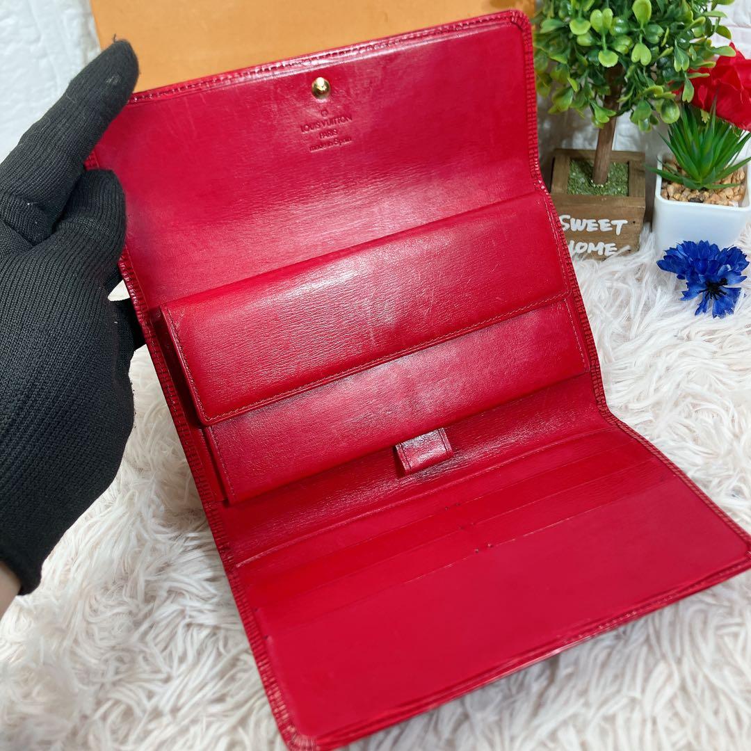 美品 ルイヴィトン 長財布 インターナショナル エピ 三つ折り財布 赤 レッド