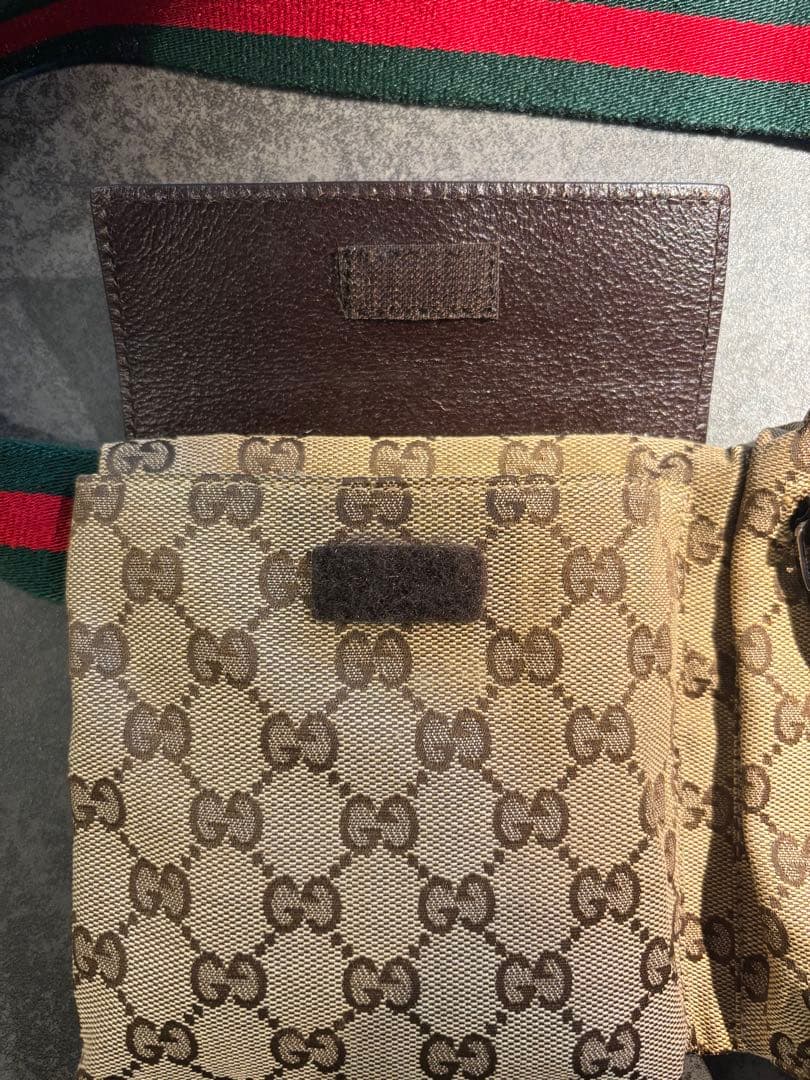 GUCCI ウエストポーチボディバッグGGキャンバス シェリーラインブラウン