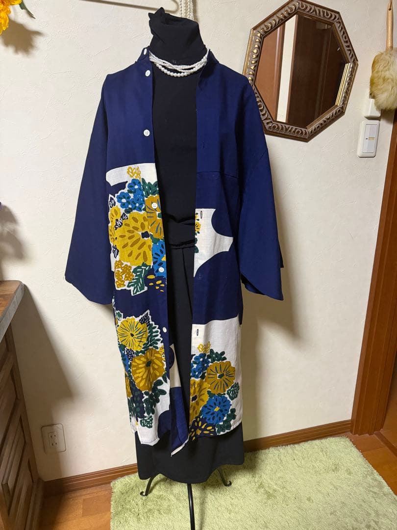 ソウソウ　薙刀かり衣　濃紺×花衣　京都発　羽織ってよし　ワンピースとしても