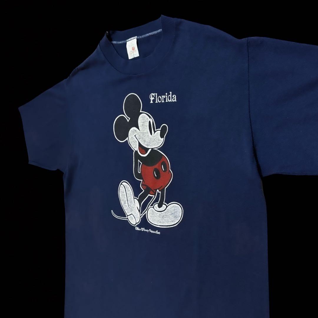 80s Disney ビンテージ 白足 ミッキー XL 紺 ネイビー USA製