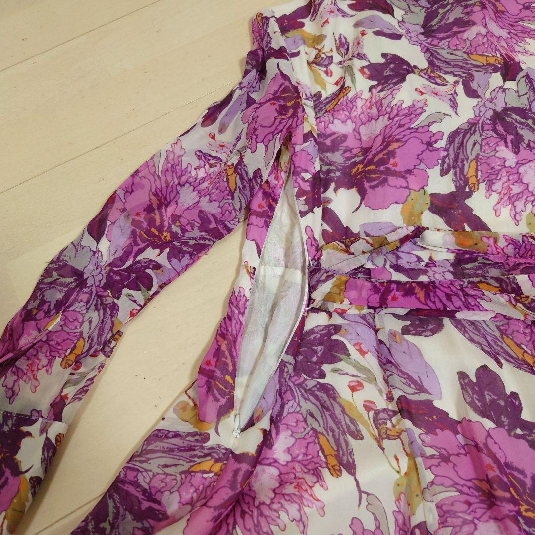 VIVIENNETAM 花柄フリル付きシルク長袖ワンピース