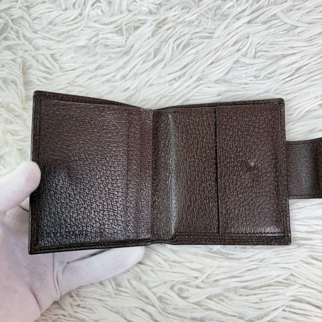 未使用保管品✨BVLGARI クラシコ ロゴ金具 レザー 二つ折り財布 濃茶