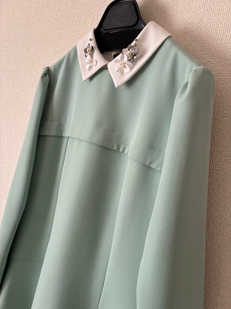 チェスティ　chesty ミントグリーン ワンピース ビジュー襟