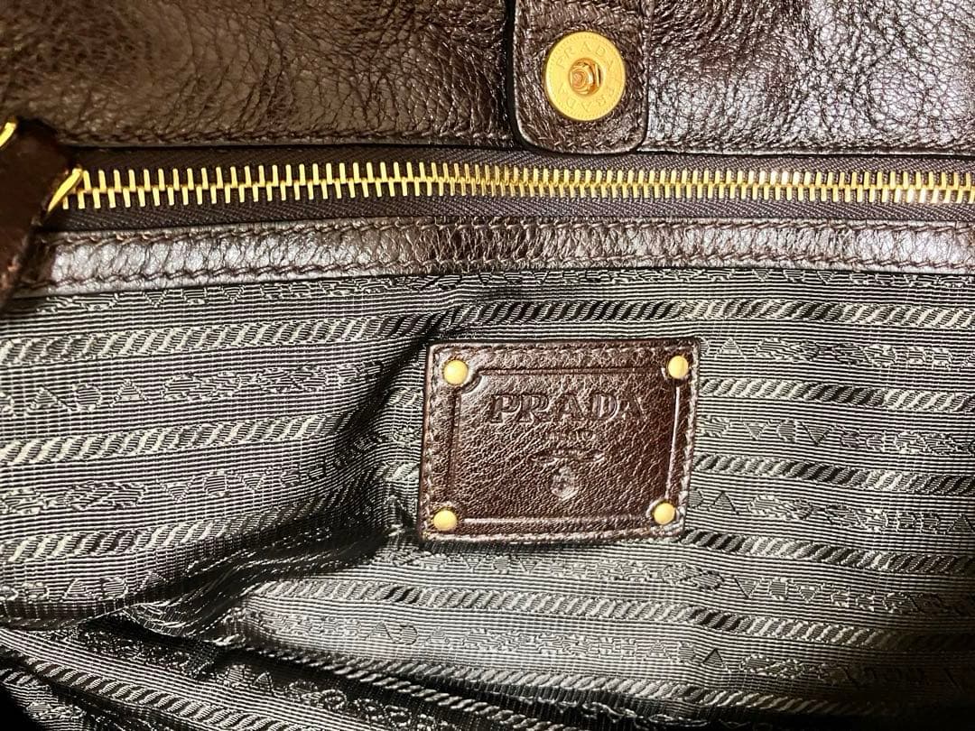 極美品　プラダ　オールレザー　2way ボストンバッグ　ブラウン　肩掛け