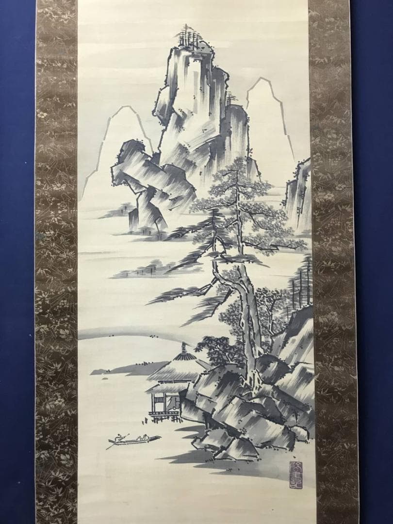 【模写】啓書記/太公望山水図/三幅対/掛軸/名家伝来/AC-770