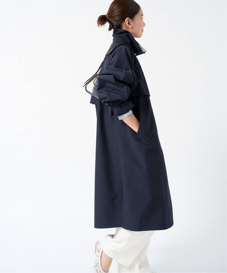 美品 IENA イエナ PE/ポプリンオーバートレンチコート ネイビー 36