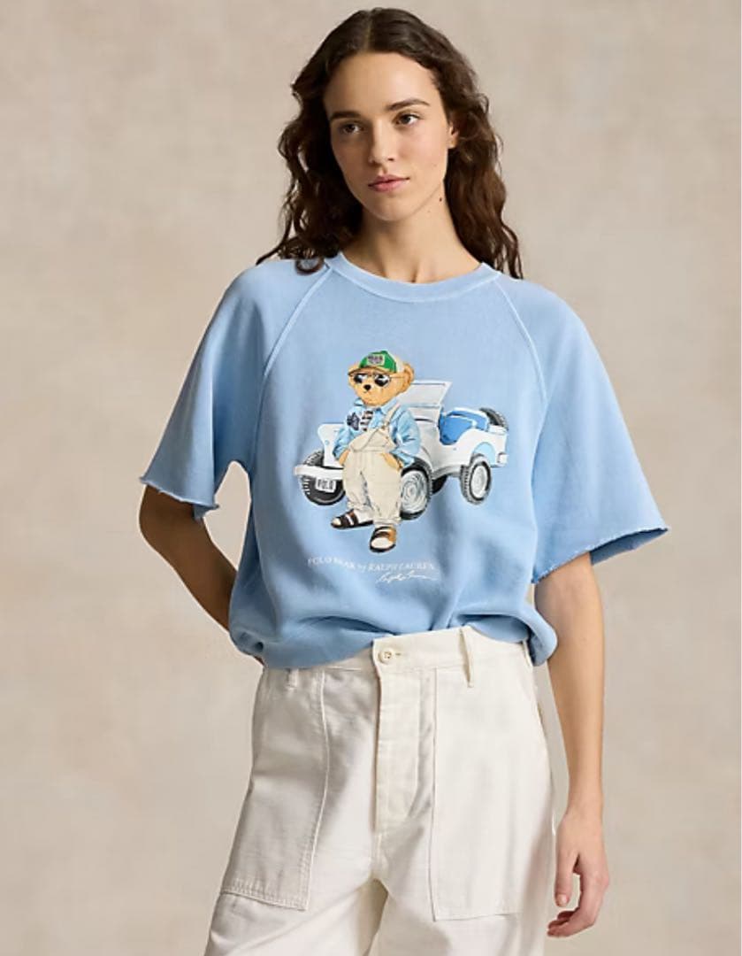 【美品】ポロラルフローレン 半袖シャツ 水色 ブルー ポロベア XS クマ ロゴ