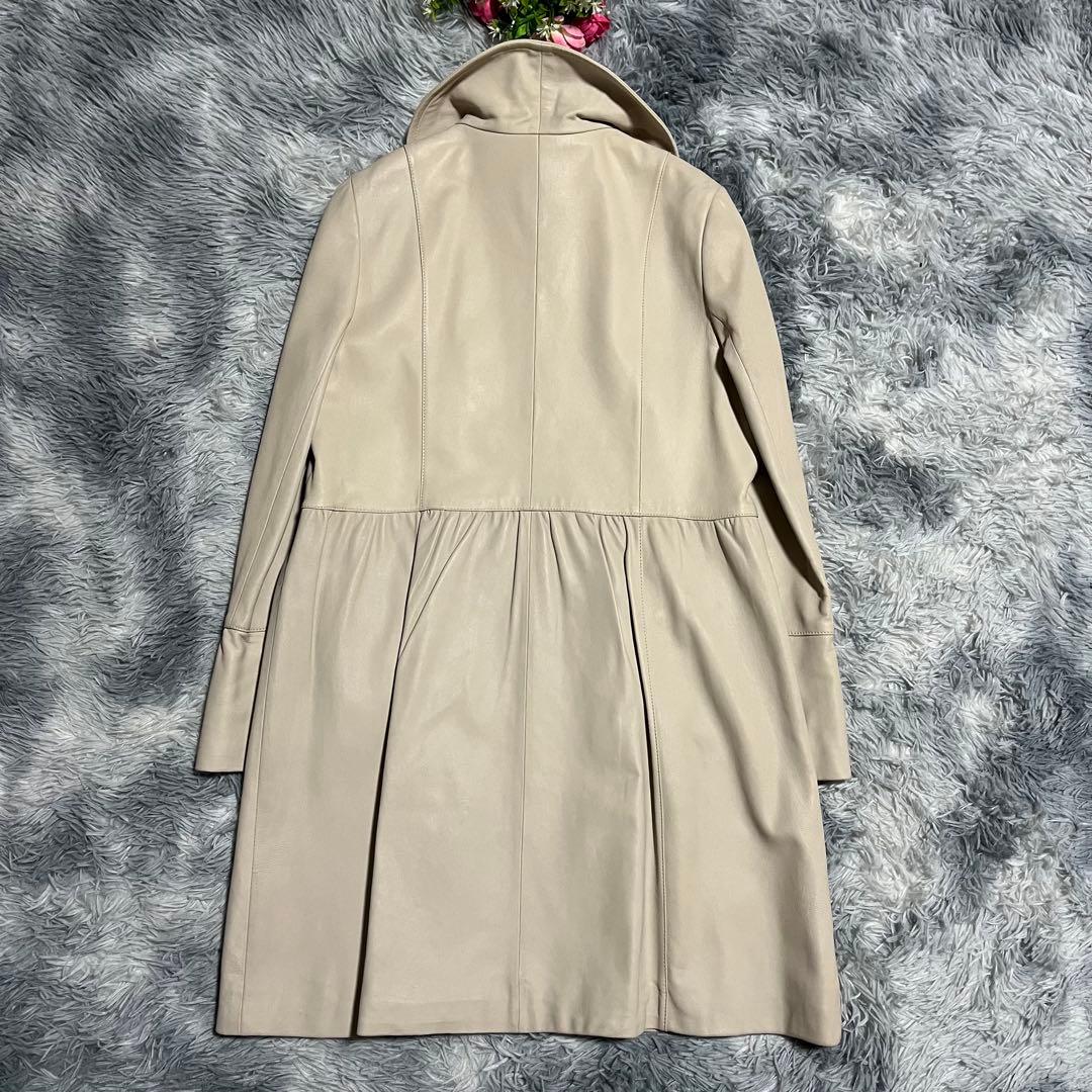 美品　BALMAIN ラムレザー コート ロング丈　丸襟　11号