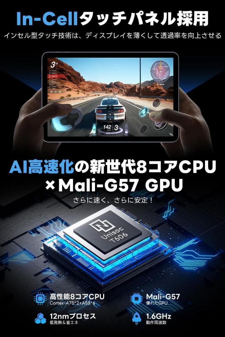 タブレット 10インチ Android15 24GB WiFi6 軽量 高性能