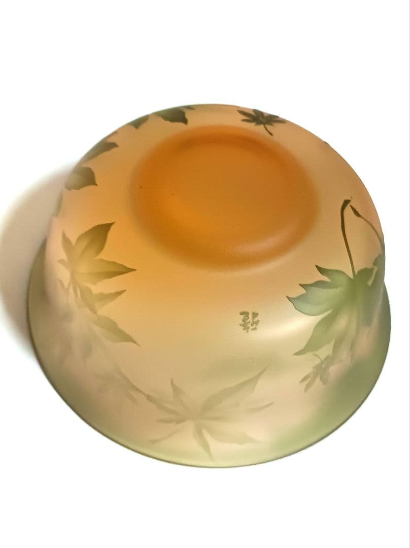 【新品未使用】ガラス茶碗 在銘 紅葉 抹茶碗 硝子 茶道具