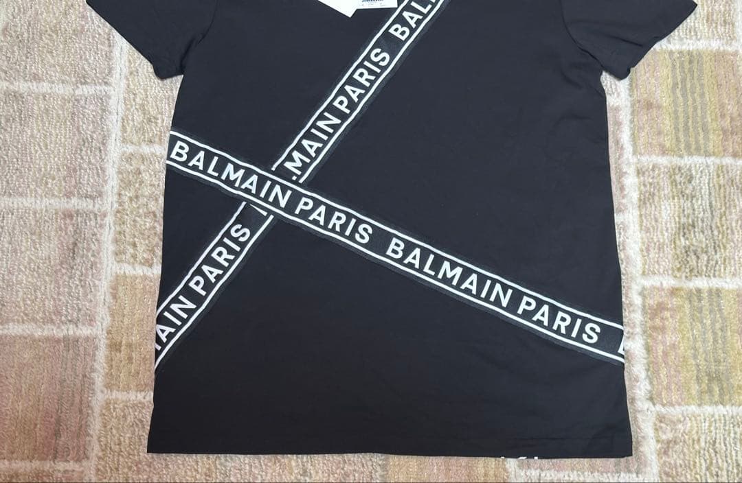 引*中様 【新品タグ付】BALMAIN バルマン ロゴテープ Tシャツ M ブラ