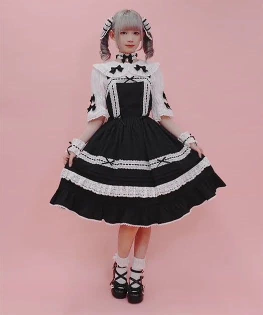 Chalmiereはしごレースジャンスカ チョーカー リボンセット 黒3点セット