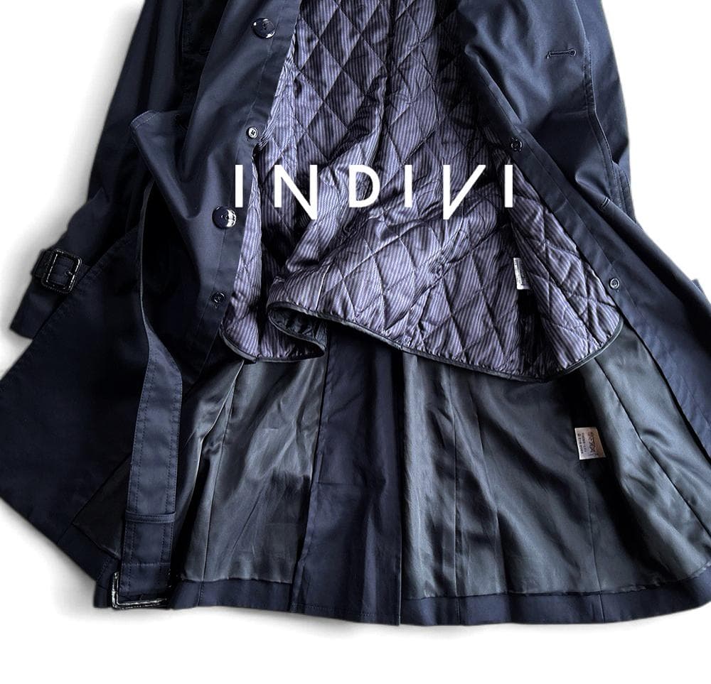 極美品 インディヴィ 防シワ 中綿ライナー付 2WAY ロングトレンチコートL