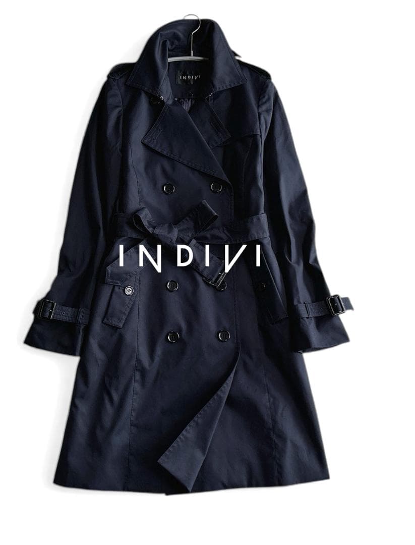 極美品 インディヴィ 防シワ 中綿ライナー付 2WAY ロングトレンチコートL