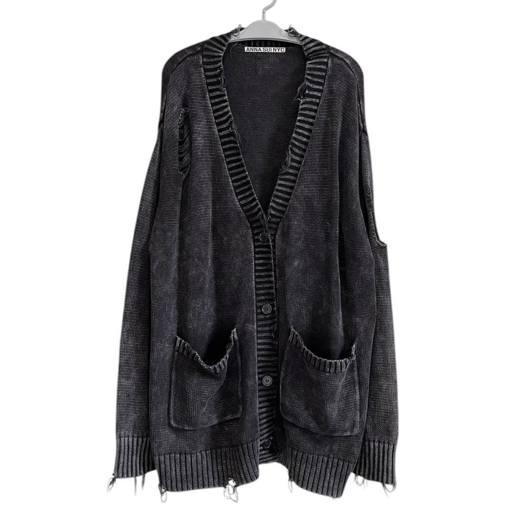 ANNA SUI NYC ダメージデニム ニット カーディガン ブラック