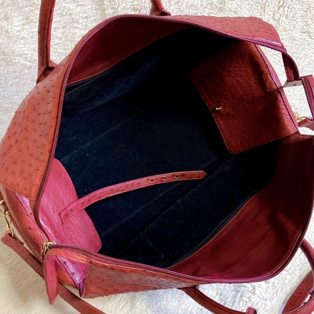 美品 オーストリッチ Ostrich 本革 特大サイズ ボストンバッグ 2way