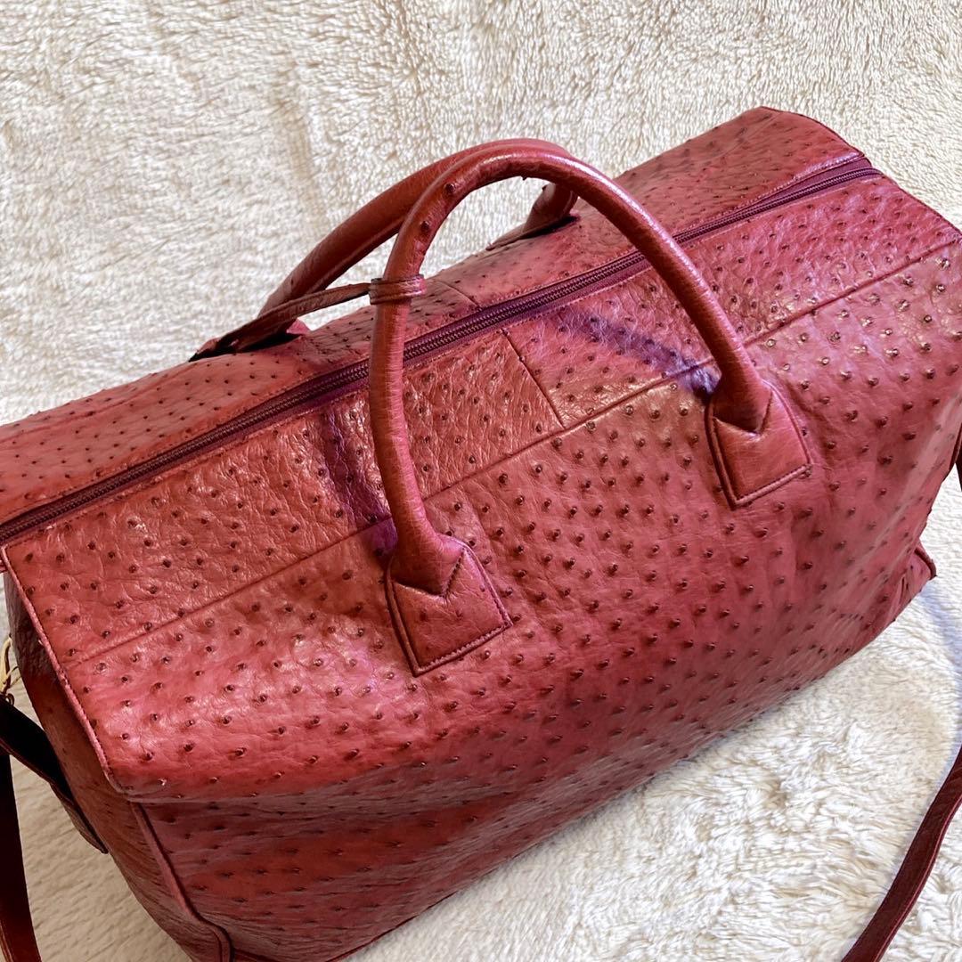美品 オーストリッチ Ostrich 本革 特大サイズ ボストンバッグ 2way
