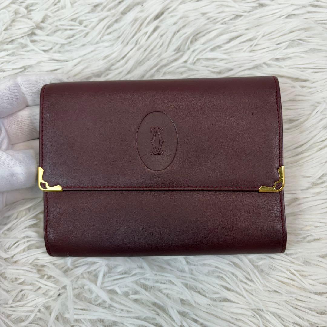 Ezbuy公式アカウント01 ✨　三つ折り財布 Wホック 金具 ボルドー
