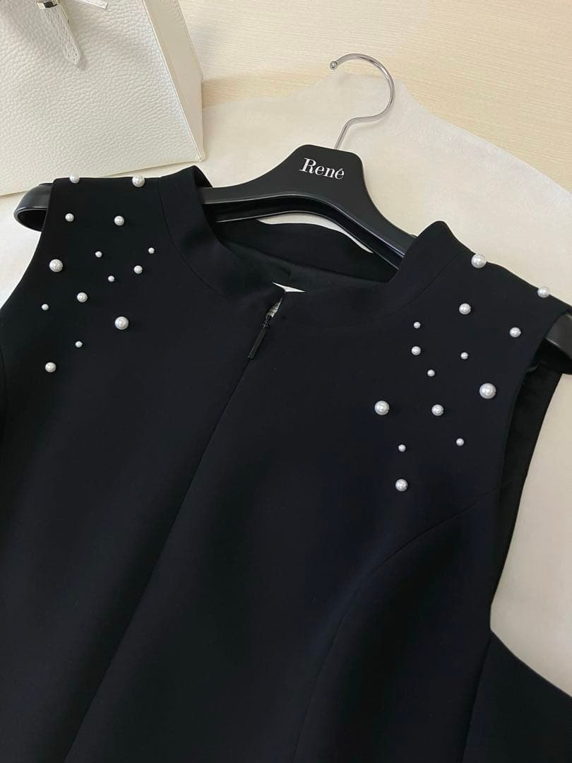 Rene♡ルネ♡パールフロントジップワンピース♡ブラック♡38入学式卒業式