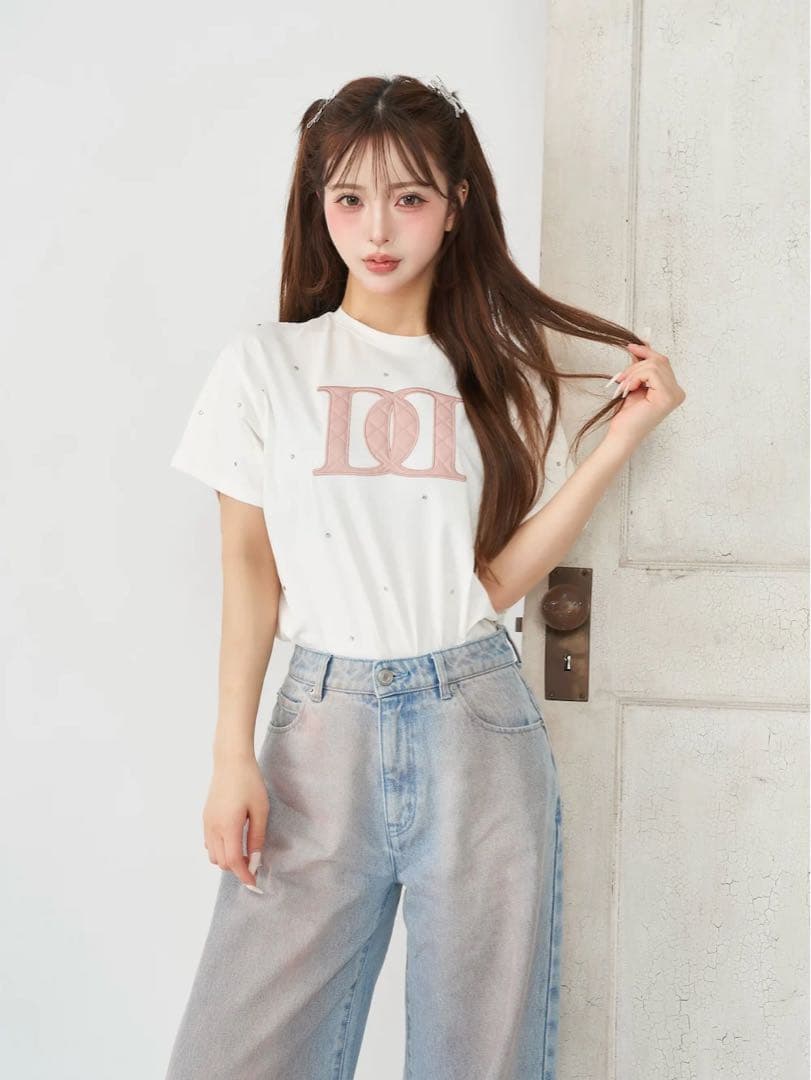 Darich ダーリッチ キルティングアップリケビジューTシャツ ホワイト