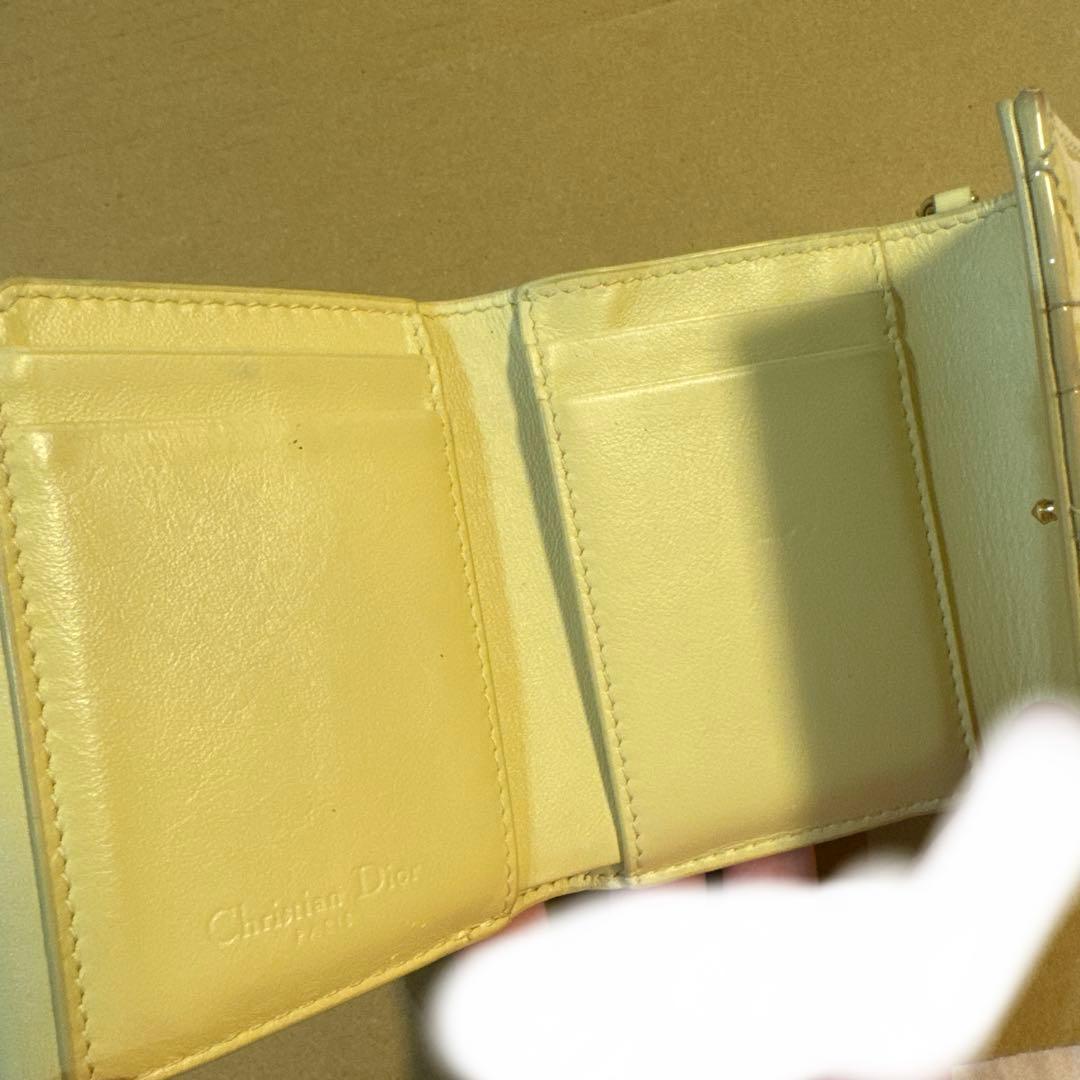 財布　ロータスウォレット　カナージュ　パテント　イエロー　三つ折財布　ディオール