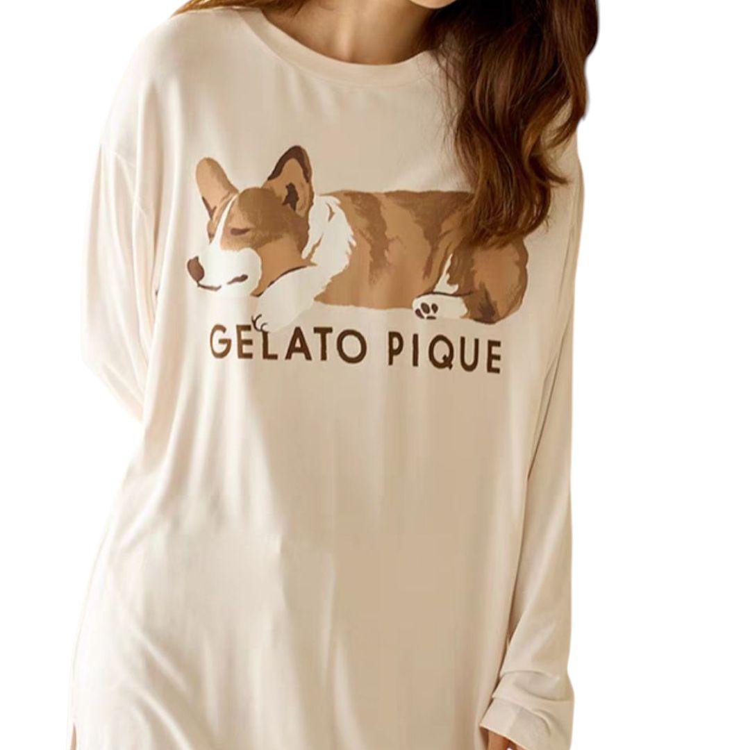 新品 ジェラートピケ sleeping dog プルオーバー上下セットコーギー