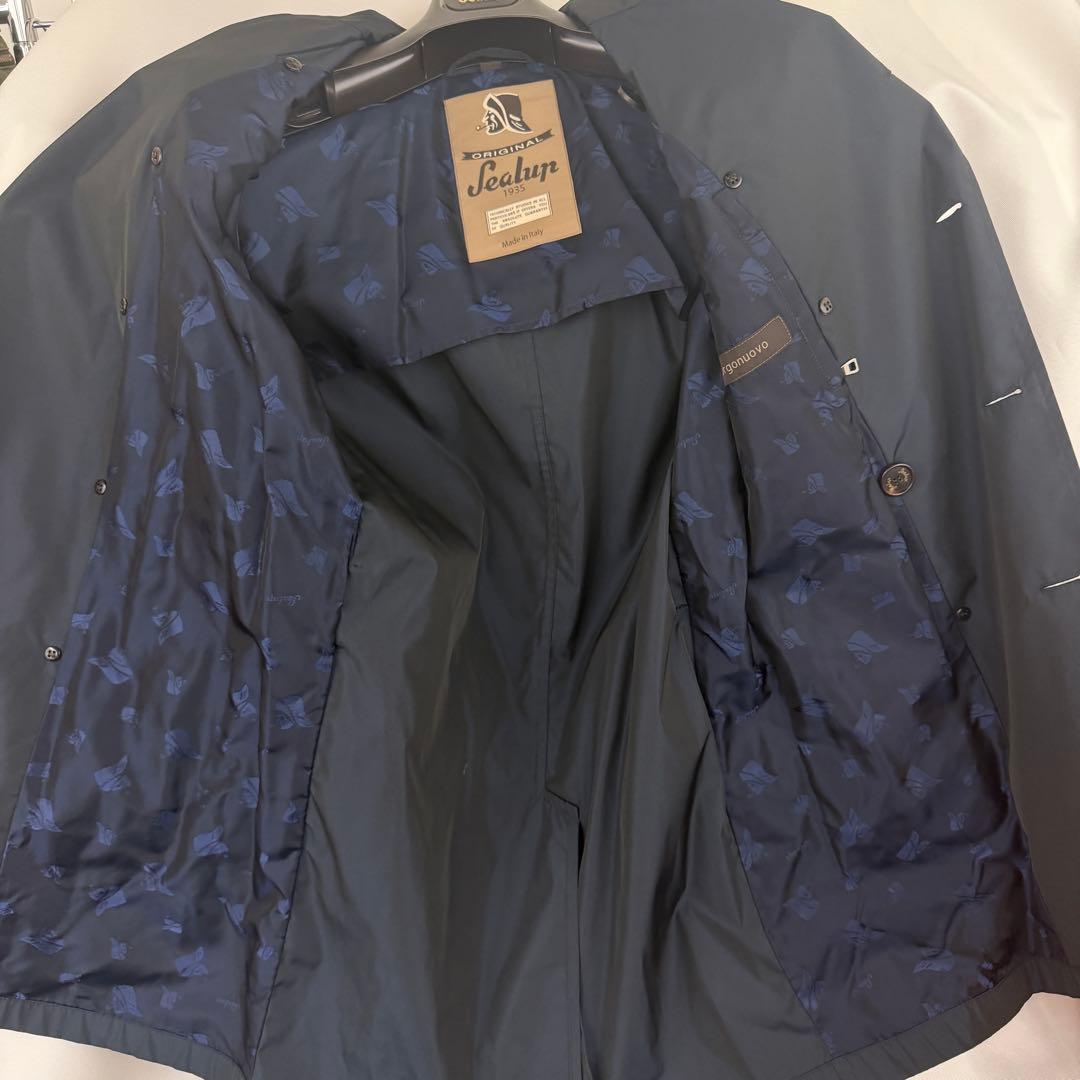 【美品】 シーラップ トレンチコート ポリ ネイビー 無地 46 Sealup