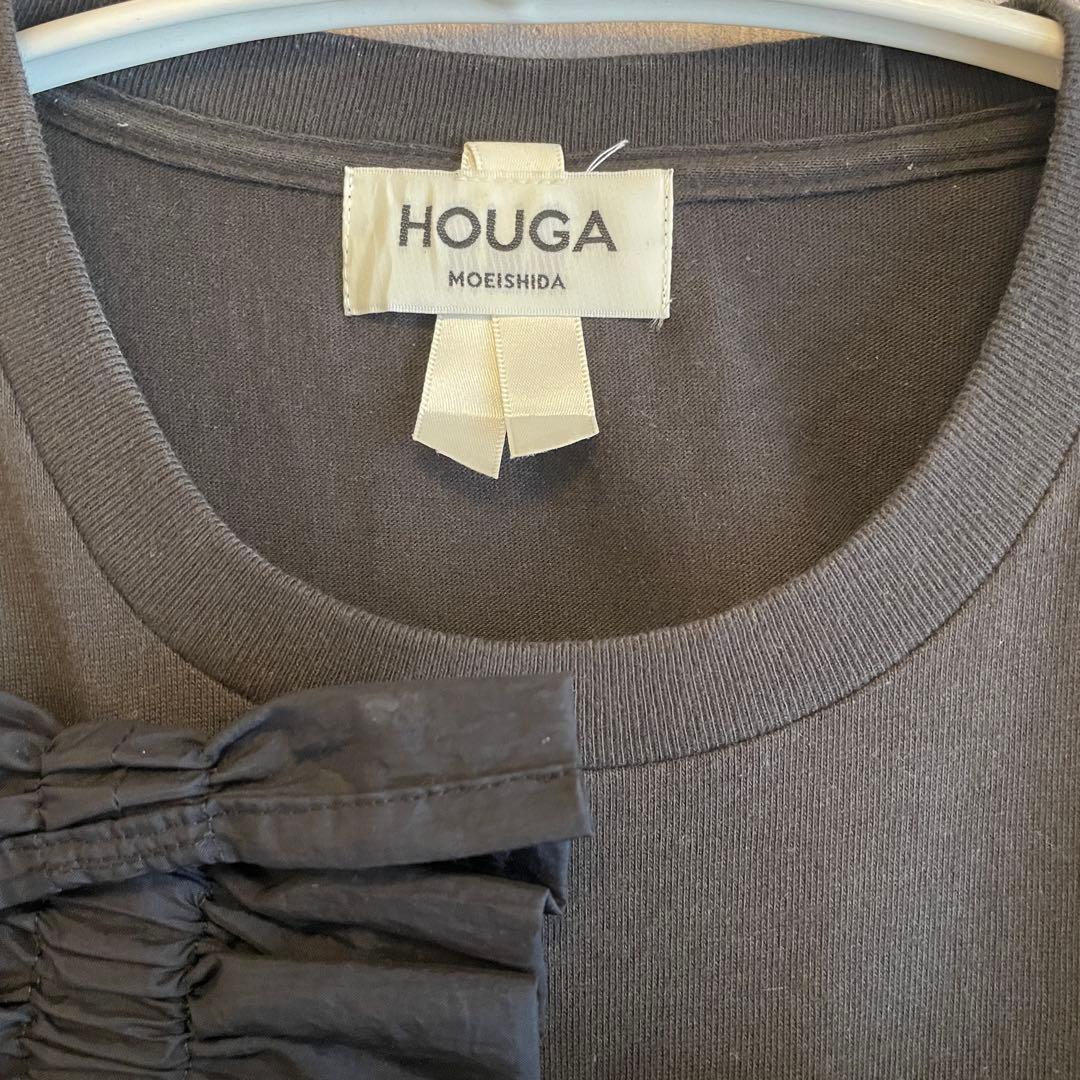 HOUGA フリル装飾 ブラック Tシャツ